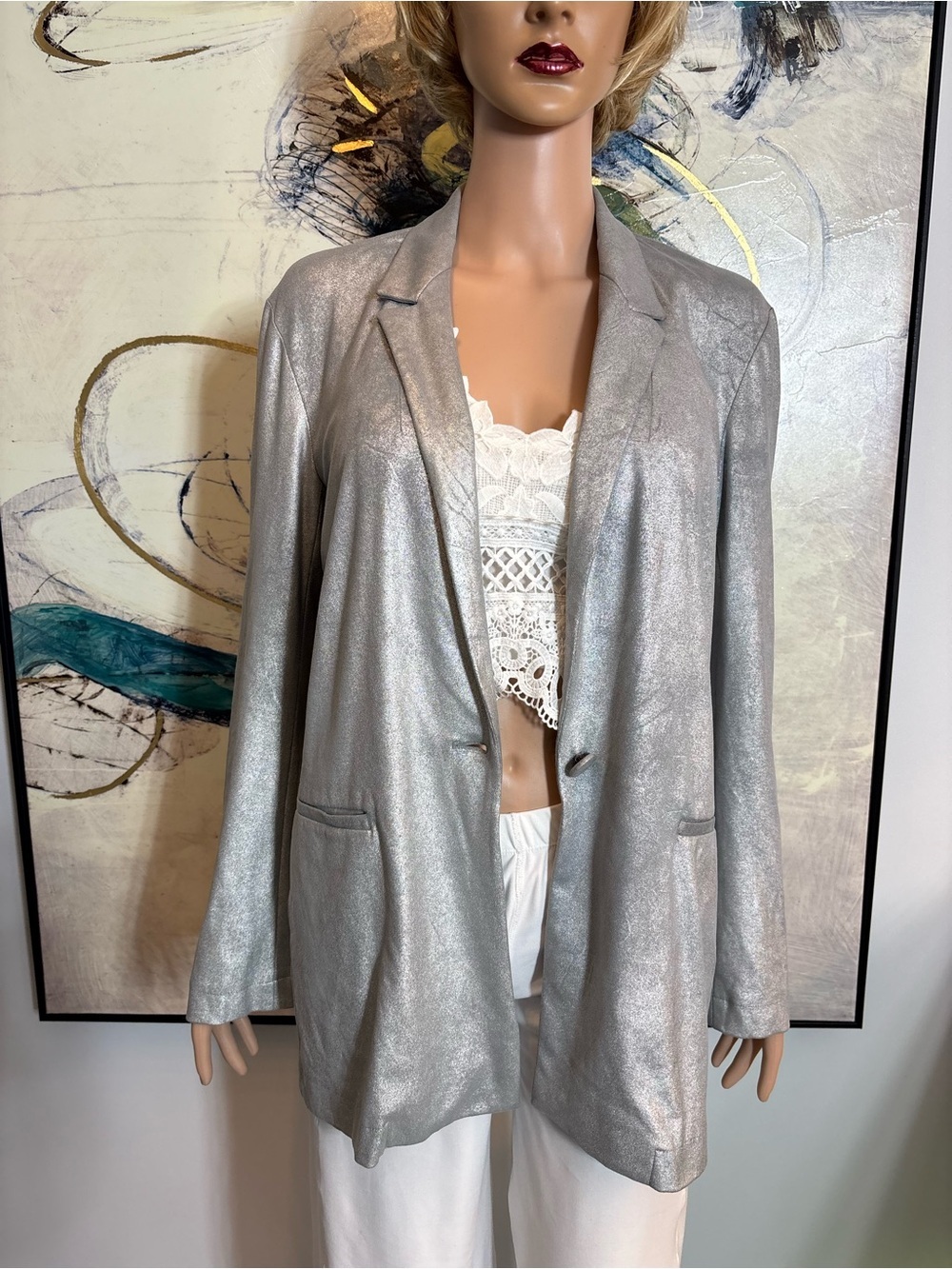 Zara Silver Metallic Blazer Jacket R1 - Picture 13 of 16
